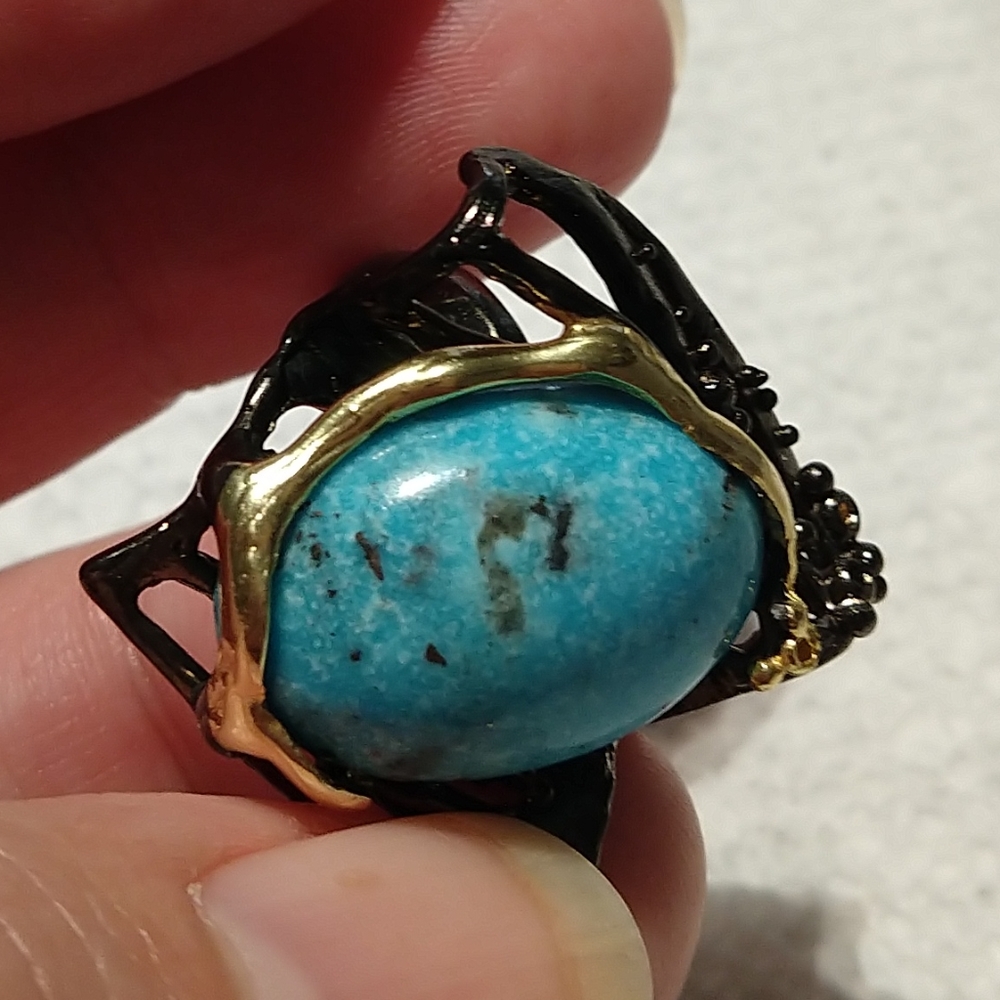 Natural genuine Arizona turquoise art ring - Picture 5 of 8